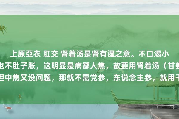 上原亞衣 肛交 肾着汤是肾有湿之意。不口渴小便多腰冷，但胃口很好也不肚子胀，这明显是病鄙人焦，故要用肾着汤（甘姜苓术汤）。脾阳不及但中焦又没问题，那就不需党参，东说念主参，就用干姜白术茯苓炙甘草，如把东说念主参加上，就形成理中汤